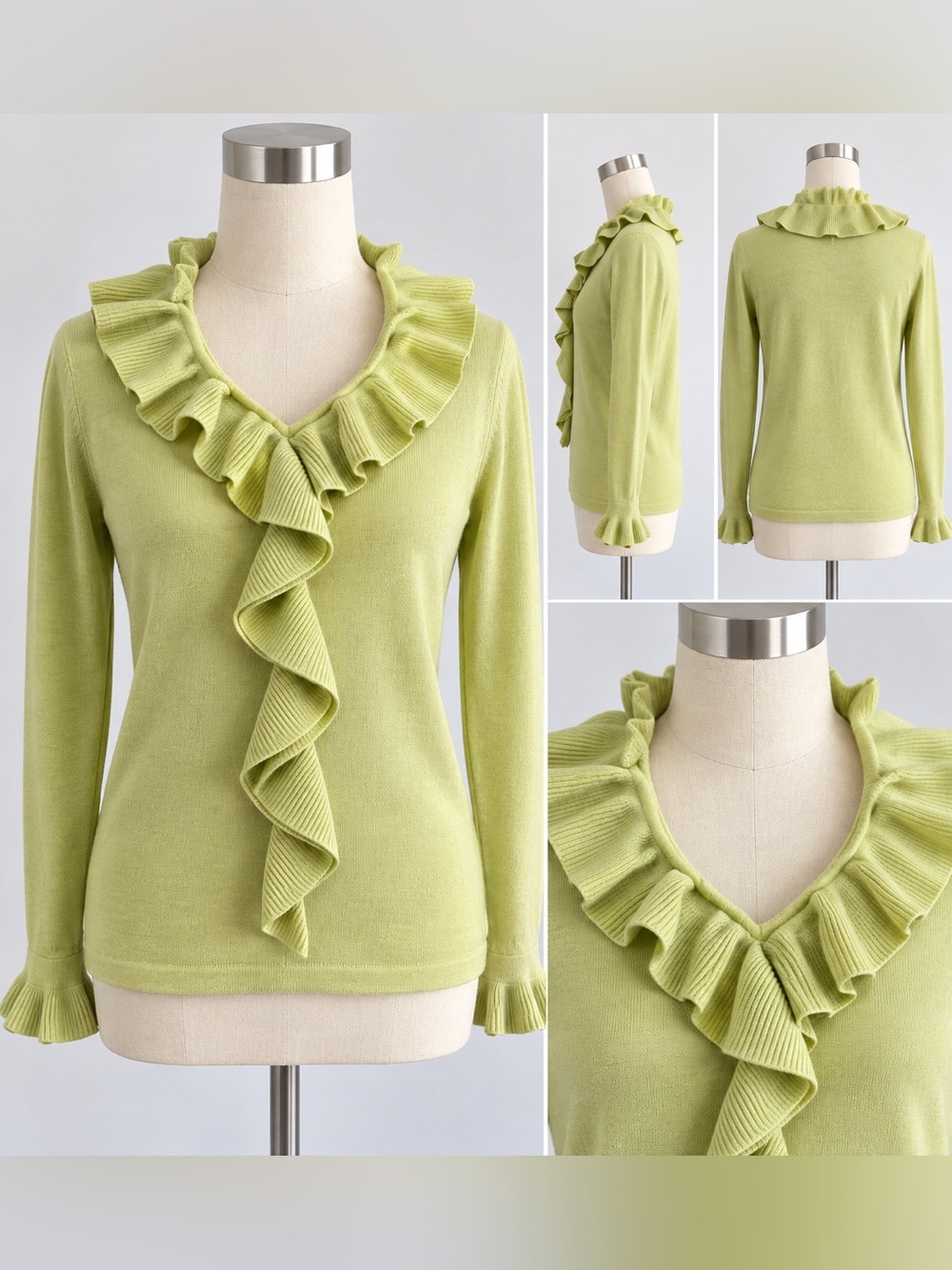 Banana Republic 100% Cashmere Green Ruffle Sweater Italian Merino